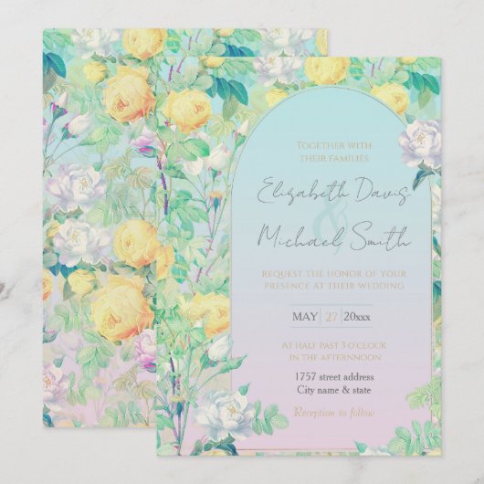 Romantisch Geel Witte rozen bloemontwerp Kaart (Voorkant / Achterkant)