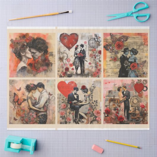 Romantisch Gemengde Media Achtergrond Koppel Valen Tissuepapier (Craft)