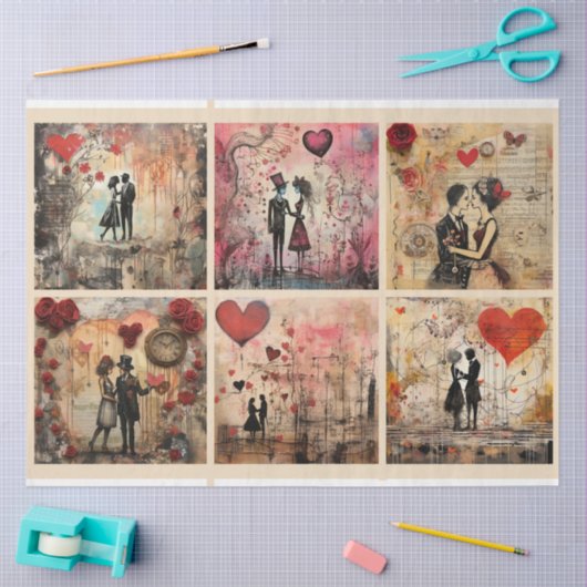 Romantisch Gemengde Media Achtergrond Paar Valenti Tissuepapier (Craft)