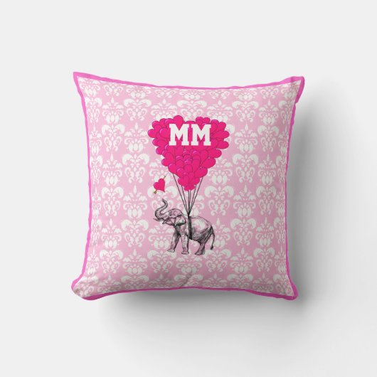 Romantisch gepersonaliseerd roze hart damast kussen (Voorkant)