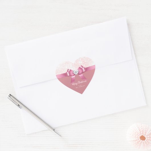 Romantisch Gepersonaliseerde Hart Sneeuwvlok Xmas  Hart Sticker (Envelop)