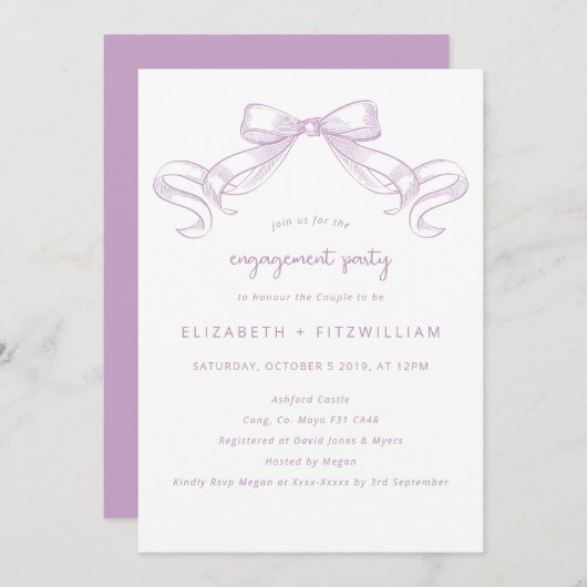 Romantisch geschetste boog | Lila engagementsparti Kaart (Voorkant / Achterkant)