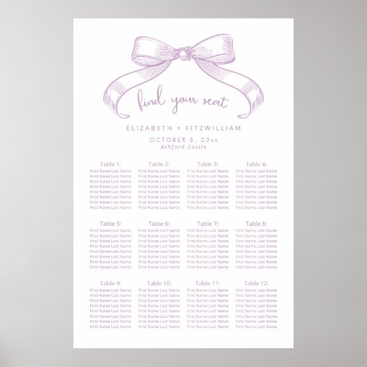 Romantisch geschetste boog | Lila Zitplaatskaart P Poster (Voorkant)