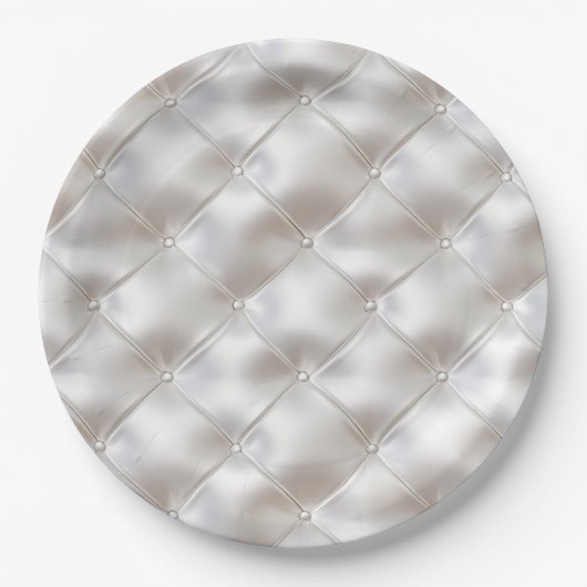 Romantisch Glam White Faux Leather Papieren Bordje (Voorkant)