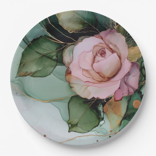 Romantisch Gold Blush Pink Rose Bloemen Vrijgezell Papieren Bordje (Voorkant)