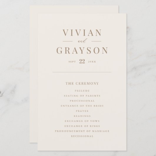  Romantisch Gold- en Ivory Wedding-programma (Voorkant / Achterkant)