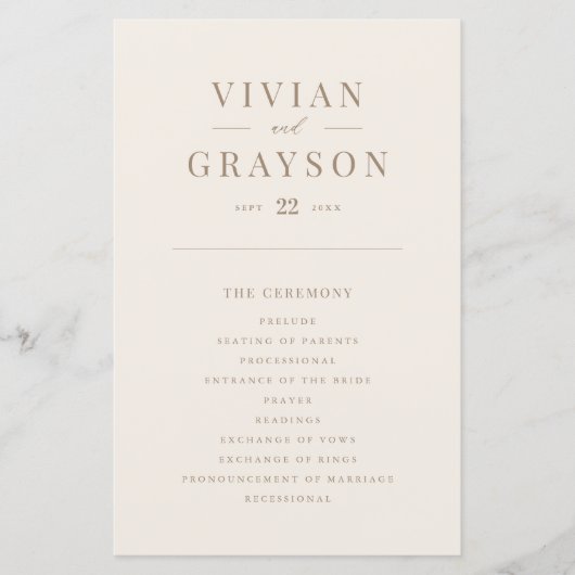 Romantisch Gold- en Ivory Wedding-programma (Voorkant)