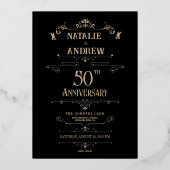 Romantisch Golden Jubileum Party Toen & Nu Foto Folie Uitnodiging (Achterkant)