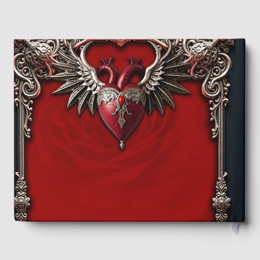 Romantisch gotisch icoon: hart, roos, schedel. gastenboek (Achterkant)