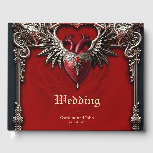 Romantisch gotisch icoon: hart, roos, schedel. gastenboek (Voorkant)