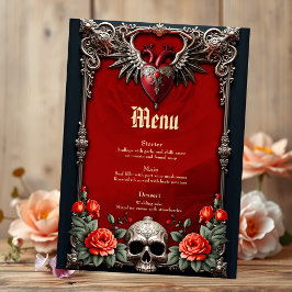 Romantisch gotisch icoon: hart, roos, schedel. menu