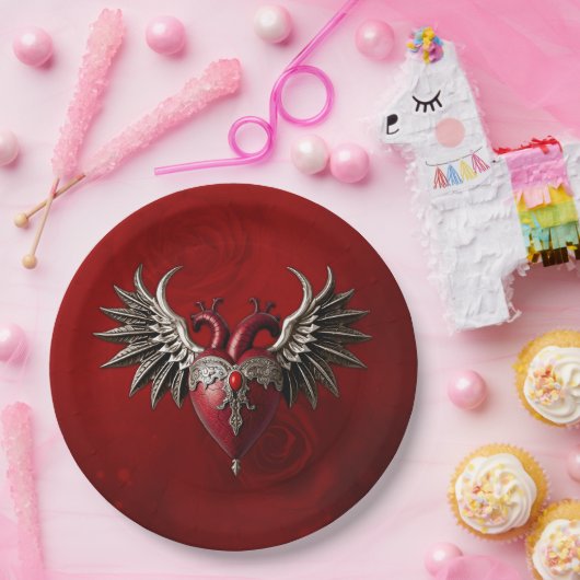 Romantisch gotisch icoon: hart, roos, schedel. papieren bordje (Feest)