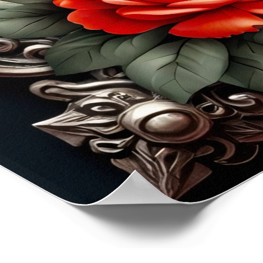 Romantisch gotisch icoon: hart, roos, schedel. poster (Hoek)