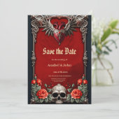 Romantisch gotisch icoon: hart, roos, schedel. save the date (Staand voorkant)