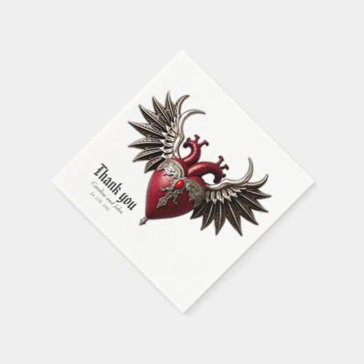 Romantisch gotisch icoon: hart, roos, schedel. servet (Hoek)