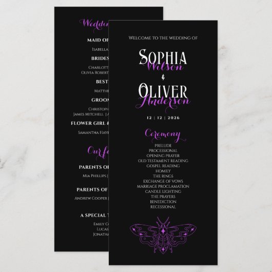 Romantisch Gotisch Zwart & Paarse Trouwprogramma (Voorkant / Achterkant)