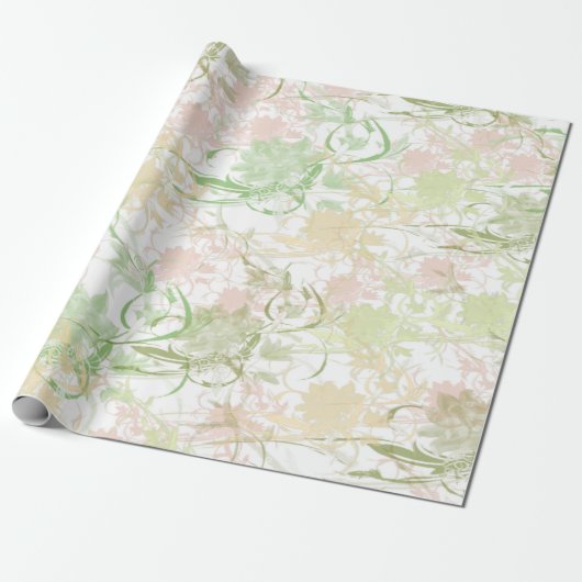 Romantisch, goud, Blauwgroen, Waterverf, Chic, Flo Cadeaupapier (Uitgerold)
