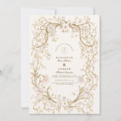 Romantisch  Goud Bloemen Lijst Huwelijk Kaart (Voorkant)