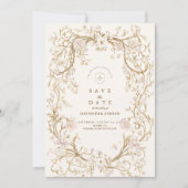 Romantisch  Goud Bloemen Lijst Huwelijk Save The Date (Voorkant)