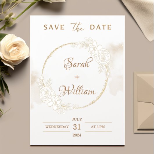 Romantisch Goud Bloemen Roos Elegant Save The Date Kaart