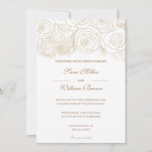 Romantisch Goud Bloemen Roos Modern Bruiloft Kaart (Voorkant)