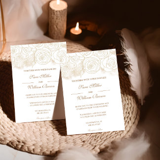 Romantisch Goud Bloemen Roos Modern Bruiloft Kaart