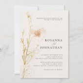 Romantisch goud & blos geperste bloemen bruiloft  kaart (Voorkant)
