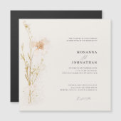 Romantisch goud & blos geperste bloemen bruiloft  magnetische uitnodiging (Voorkant / Achterkant)