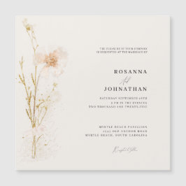 Romantisch goud & blos geperste bloemen bruiloft magnetische uitnodiging