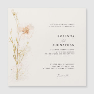 Romantisch goud & blos geperste bloemen bruiloft magnetische uitnodiging