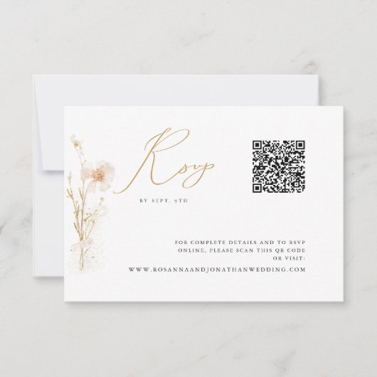 Romantisch Goud Blush Bruiloft Website QR Code RSVP Kaartje (Voorkant)