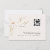 Romantisch Goud Blush Geperst Bloemen QR-code RSVP Kaartje (Voorkant)