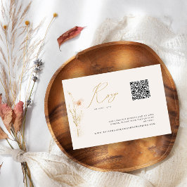 Romantisch Goud Blush Geperst Bloemen QR-code RSVP Kaartje