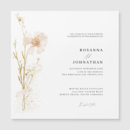 Romantisch Goud & Blush Geperste Bloemen Bruiloft Magnetische Uitnodiging