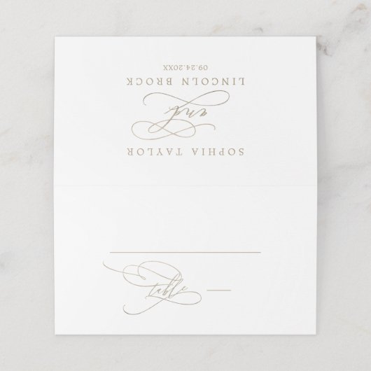 Romantisch Goud Calligrafie | Bloeiende Bruiloft Plaatskaartje (Buitenkant ongevouwen)