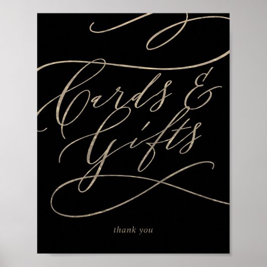 Romantisch Goud Calligrafie Zwarte Kaarten & Cadea Poster (Voorkant)