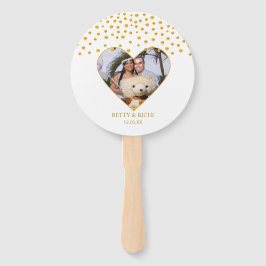 Romantisch goud confetti op wit handwaaier
