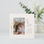 Romantisch Goud en Blush Geperst Bloemen Foto Kaart (Staand voorkant)