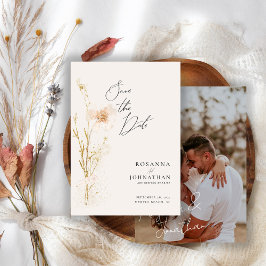 Romantisch Goud en Blush Geperst Bloemen Foto Save The Date