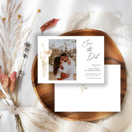 Romantisch Goud en Blush Geperst Bloemen Foto Save The Date