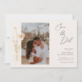 Romantisch Goud en Blush Geperst Bloemen Foto Save The Date (Voorkant)