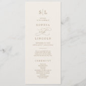 Romantisch Goud en Ivoor Monogram Huwelijksprogram Programmakaart (Voorkant)