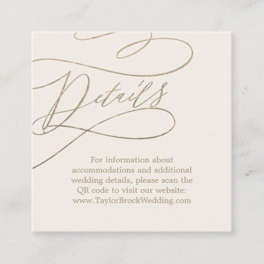 Romantisch Goud en Ivoor QR Code Bruiloft Details Informatiekaartje (Voorkant)