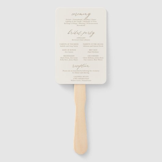Romantisch Goud en Ivoor Receptie Trouwprogramma Handwaaier (Achterkant)