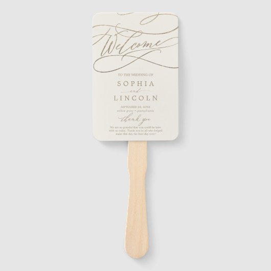 Romantisch Goud en Ivoor Receptie Trouwprogramma Handwaaier (Voorkant)