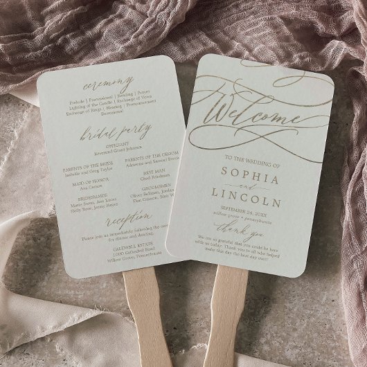 Romantisch Goud en Ivoor Receptie Trouwprogramma Handwaaier