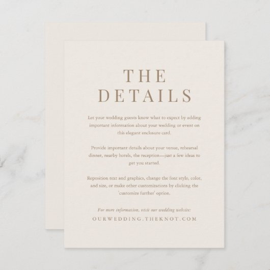 -Romantisch goud en Ivory Wedding - Gegevens Informatiekaartje (Voorkant / Achterkant)