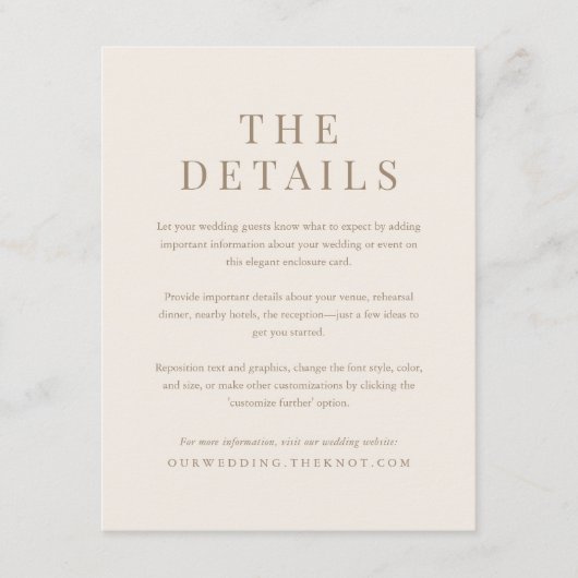 -Romantisch goud en Ivory Wedding - Gegevens Informatiekaartje (Voorkant)
