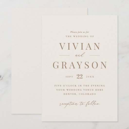  Romantisch goud en Ivory Wedding Kaart (Voorkant / Achterkant)