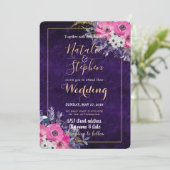 Romantisch goud en paars collectie voor bloemetjes kaart (Staand voorkant)